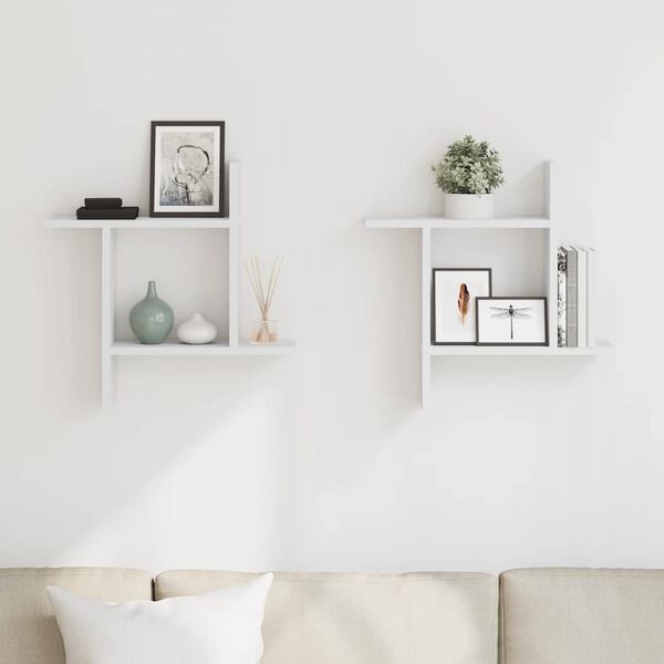 vidaXL v&aelig;gh&aelig;ngte kubehylder 2 stk. 50x12x50 cm konstrueret tr&aelig; hvid