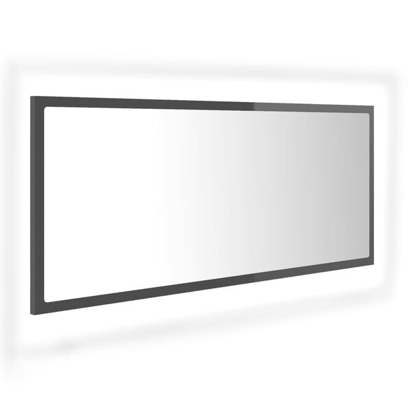 vidaXL badev&aelig;relsesspejl med LED-lys 100x8,5x37 cm akryl gr&aring; h&oslash;jglans