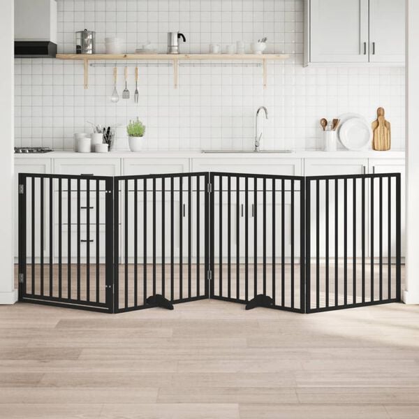 vidaXL hundel&aring;ge med d&oslash;r 4 paneler 300 cm foldbar poppeltr&aelig; sort