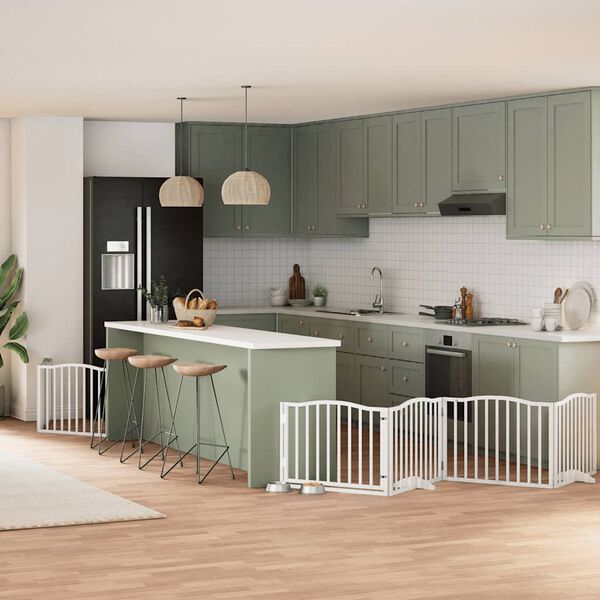 vidaXL hundel&aring;ge med d&oslash;r 8 paneler 640 cm foldbar poppeltr&aelig; hvid