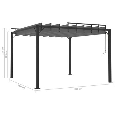 vidaXL pavillon med lameltag 3x3 m aluminium og stof antracitgrå
