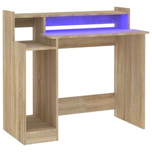 vidaXL skrivebord med LED-lys 97x45x90 cm konstrueret tr&aelig; sonoma-eg