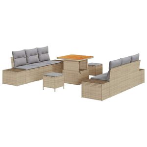 vidaXL Havesofa S&aelig;t med pude med opbevaring 9 pcs Beige Poly rattan