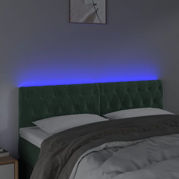 vidaXL sengegavl med LED-lys 160x7x78/88 cm velour m&oslash;rkegr&oslash;n