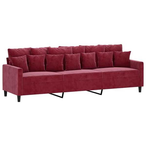 vidaXL 3-personers sofa med fodskammel 210 cm velour vinr&oslash;d