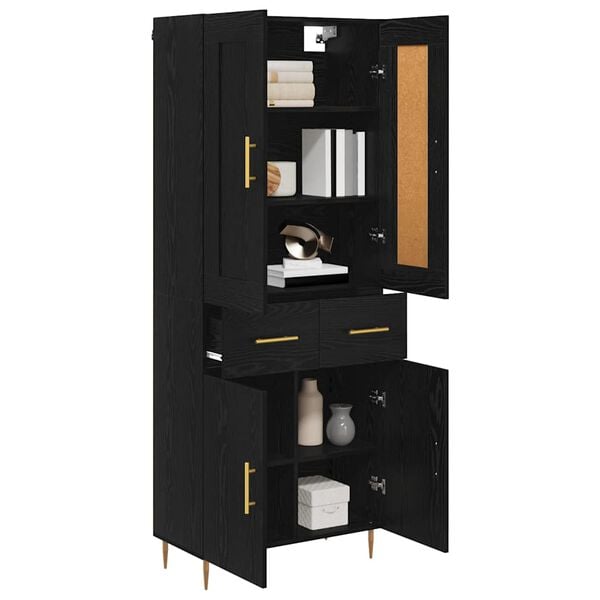 vidaXL Highboard med skuffe Sort eg 69,5 x 34 x 180 cm Konstrueret tr&aelig;