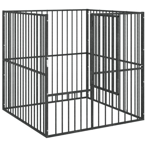 vidaXL hundeg&aring;rd 4 paneler galvaniseret st&aring;l sort
