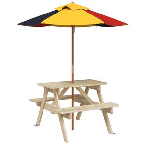 vidaXL picnicbord til 4 b&oslash;rn m. parasol massivt grantr&aelig;