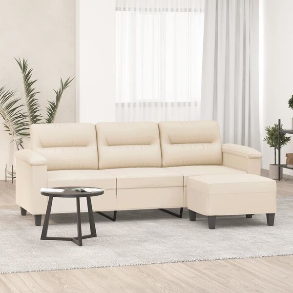 vidaXL 3-personers sofa med fodskammel 180 cm mikrofiberstof beige