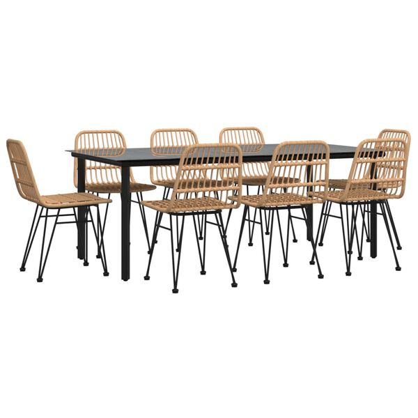 vidaXL spisebordssæt til haven 9 dele polyrattan