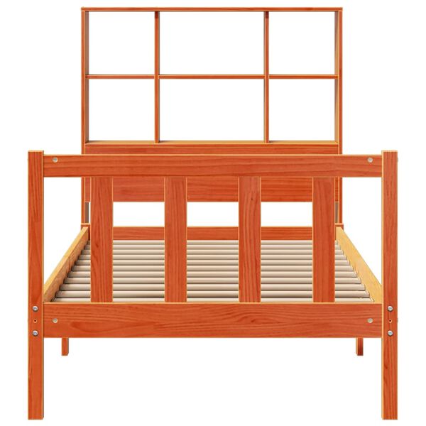 vidaXL seng med reol uden madras 75x190 cm massivt fyrretræ gyldenbrun
