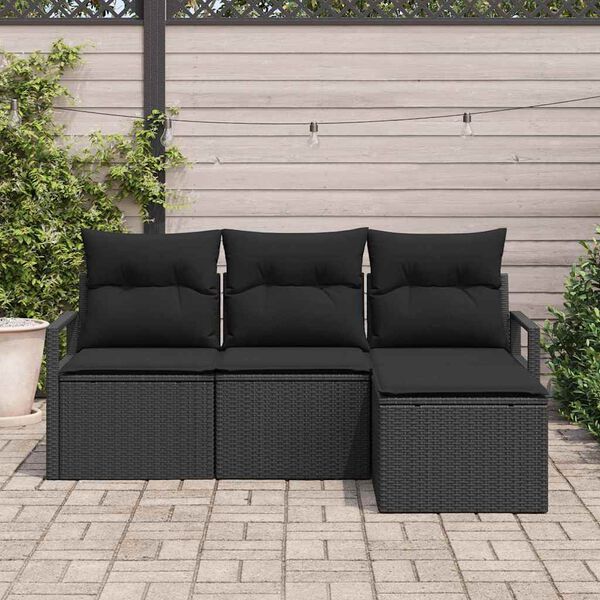 vidaXL Sofa S&aelig;t med pude med opbevaring 4 pcs Sort polyrattan