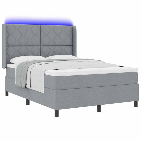 vidaXL LED Box Spring Bed med madras Lysegr&aring; 160 x 200 cm Stof