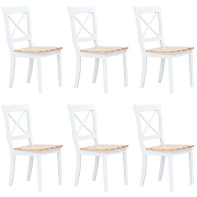 vidaXL spisebordsstole 6 stk. massivt gummitræ hvid og lyst træ