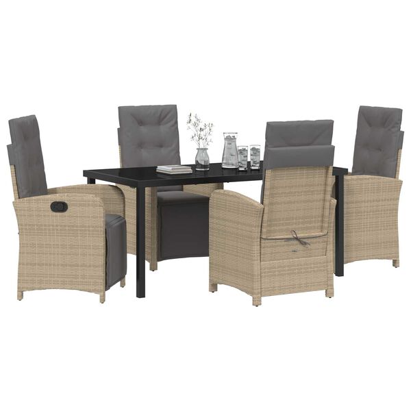 vidaXL Have Spisebordss&aelig;t med pude 5 pcs Beige polyrattan