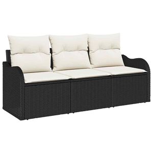 vidaXL Havesofa S&aelig;t med pude 3 pcs Sort polyrattan