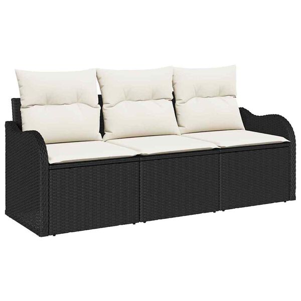 vidaXL Havesofa Sæt med pude 3 pcs Sort polyrattan