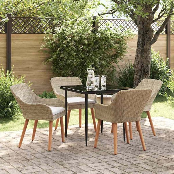 vidaXL Have Spisebordss&aelig;t med pude 5 pcs Beige polyrattan