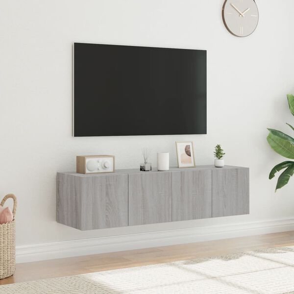vidaXL v&aelig;gh&aelig;ngte tv-borde 2 stk. med LED-lys 60x35x31 cm gr&aring; sonoma-eg
