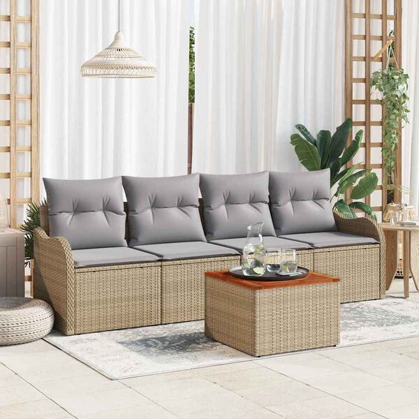 vidaXL Havesofa S&aelig;t med pude 5 pcs Beige polyrattan