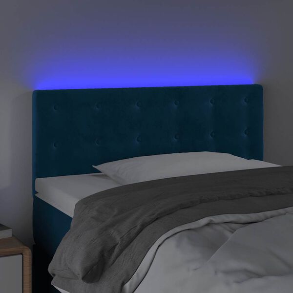 vidaXL sengegavl med LED-lys 80x5x78/88 cm velour m&oslash;rkebl&aring;
