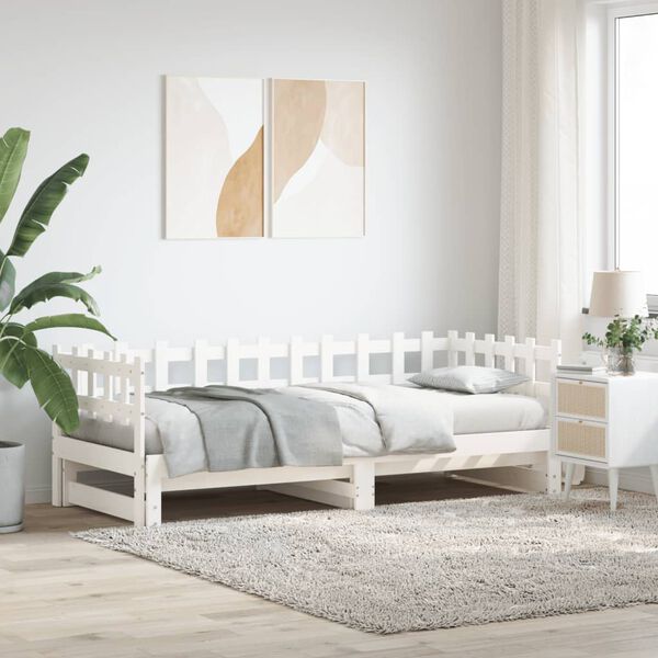 vidaXL daybed med udtræk 2x(80x200) cm massivt fyrretræ hvid