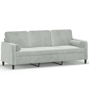 vidaXL 3-personers sofa med pyntepuder 180 cm velour lysegr&aring;