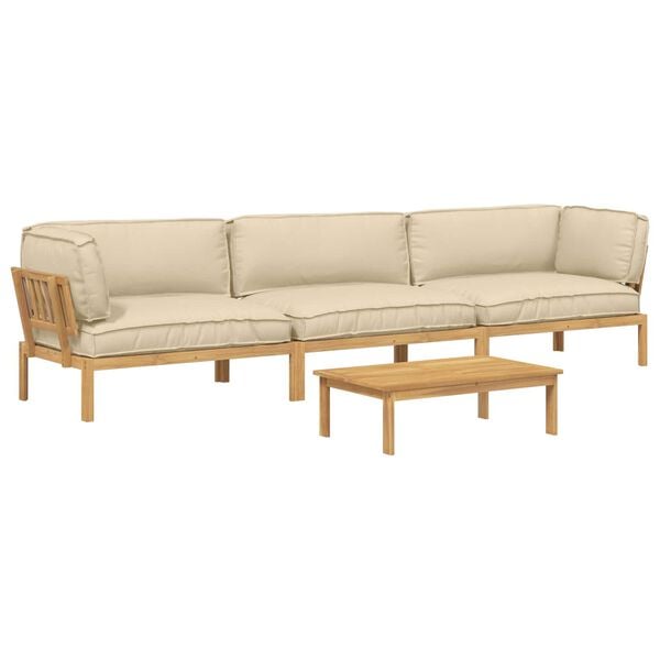 vidaXL Sofa S&aelig;t med pude Ensfarvet 4 pcs Beige Massivt Akacietr&aelig;