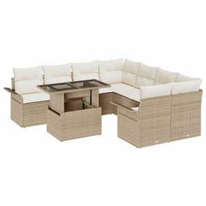 vidaXL Havesofa S&aelig;t med pude 9 pcs Beige Poly rattan