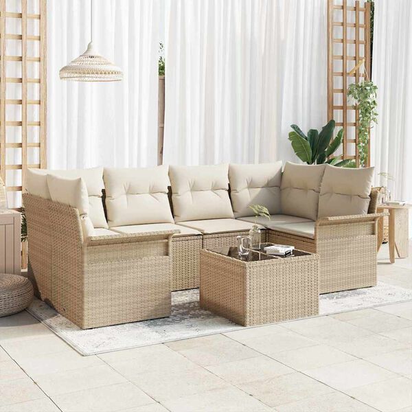 vidaXL Havesofa S&aelig;t 7 pcs Beige og creme 55 x 55 x 37 cm polyrattan