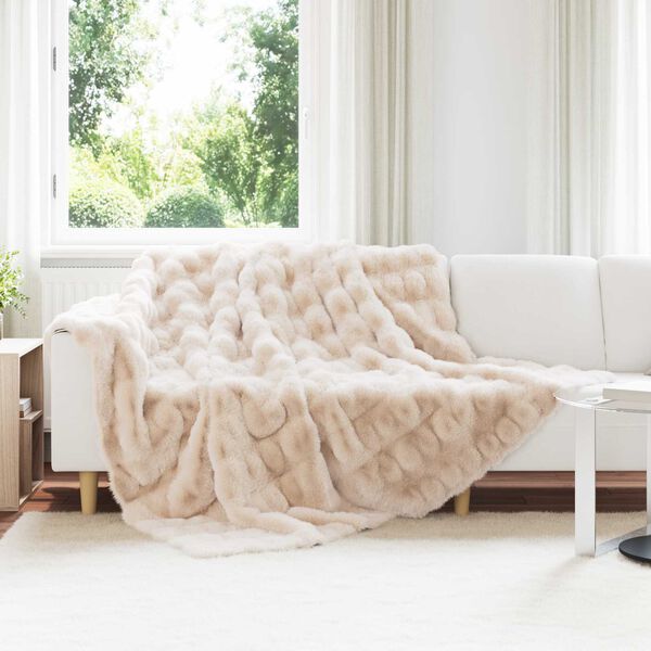 vidaXL Faux Kanin Pels T&aelig;ppe Beige 240 x 270 cm Polyester