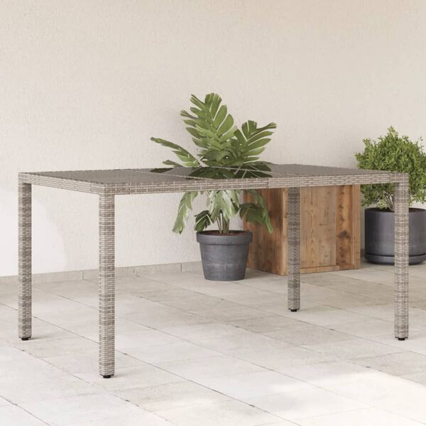 vidaXL havebord 150x90x75 cm hærdet glas og polyrattan grå