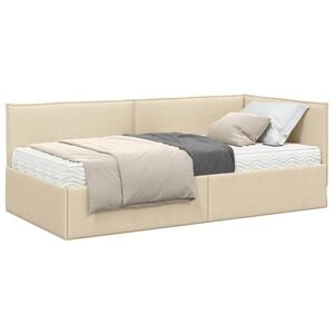 vidaXL Hj&oslash;rnesengramme med Madras 2 stk. Creme 90 x 190 cm Fl&oslash;jl