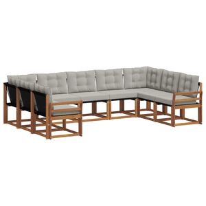 vidaXL Udend&oslash;rs sofagruppe 9 pcs Naturlig og Lys Gr&aring; Massivt Akacietr&aelig;