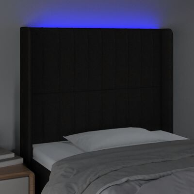 vidaXL sengegavl med LED-lys 103x16x118/128 cm stof sort