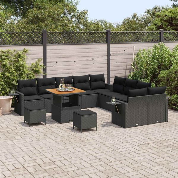 vidaXL Havesofa S&aelig;t 13 pcs Sort polyrattan