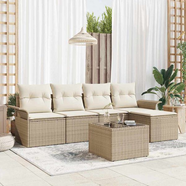 vidaXL Udendørs sofa med pude 6 pcs Beige polyrattan