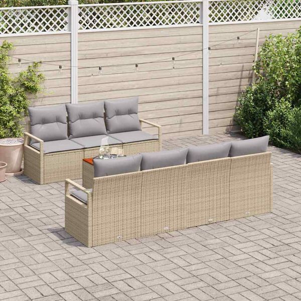 vidaXL Havesofa S&aelig;t med pude 8 pcs Beige polyrattan