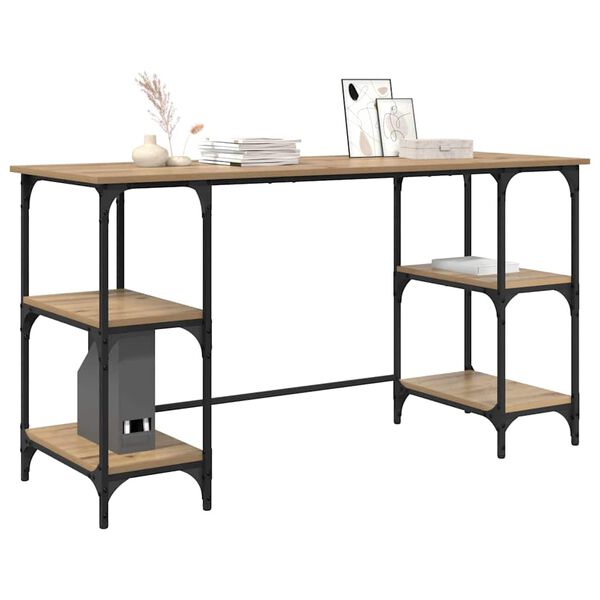 vidaXL Bord med hylde Artisan Egetr&aelig; 140 x 50 x 75 cm Konstrueret tr&aelig;