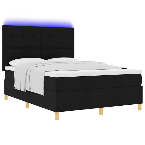 vidaXL LED Box Spring Bed med madras Sort 160 x 200 cm Stof