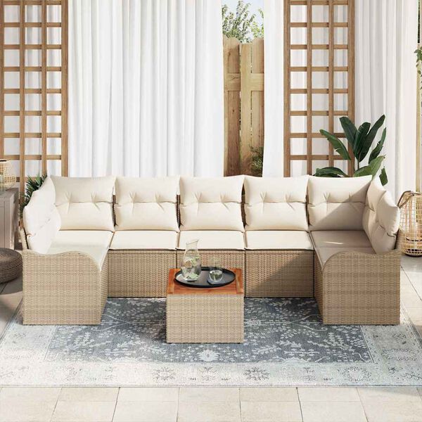 vidaXL Havesofa S&aelig;t med opbevaring 8 pcs Beige og creme polyrattan