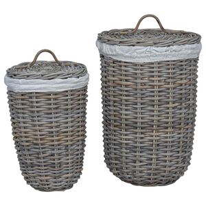 vidaXL Vasket&oslash;jskurv med l&aring;g 2 pcs Kubu Gr&aring; Kubu rattan