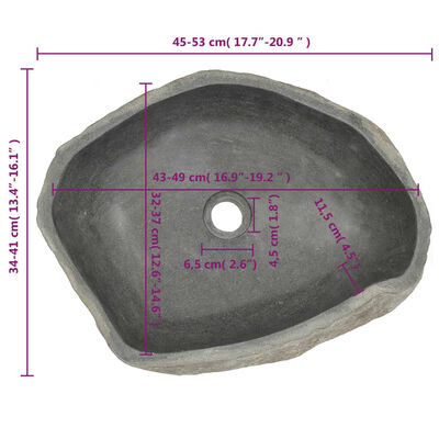 vidaXL håndvask 45-53 cm oval flodsten