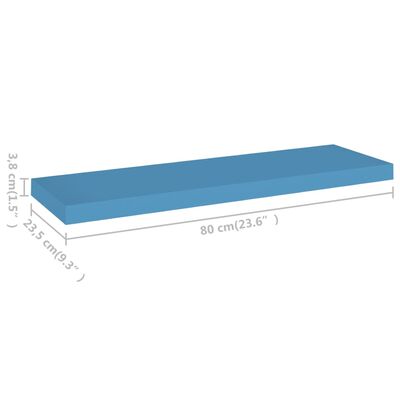vidaXL væghylder 2 stk. 80x23,5x3,8 cm MDF blå