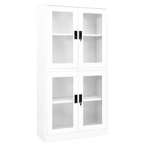 vidaXL kontorskab 90x40x180 cm st&aring;l og h&aelig;rdet glas hvid