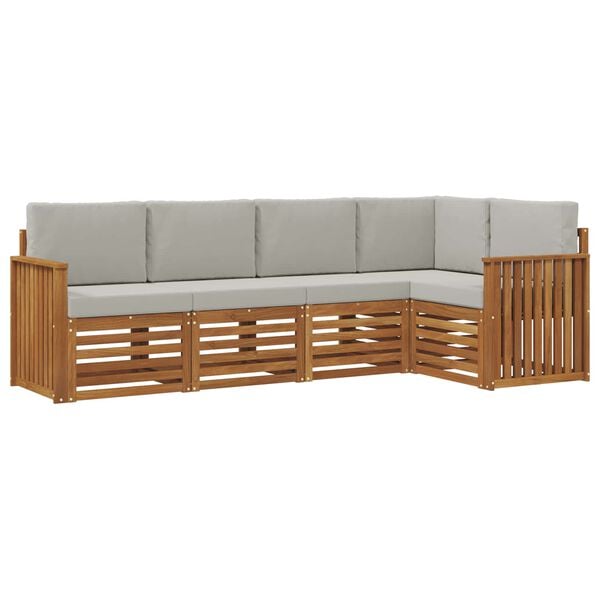 vidaXL Sofas&aelig;t med pude 5 pcs Naturlig og Lys Gr&aring; Massivt Akacietr&aelig;