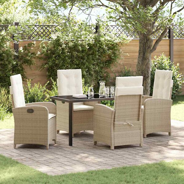 vidaXL Have Spisebordss&aelig;t med pude 5 pcs Beige polyrattan