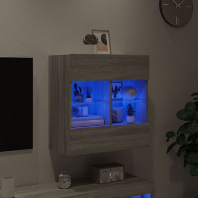 vidaXL væghængt tv-bord m. LED-lys 58,5x30x60,5 cm grå sonoma-eg