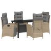 vidaXL Have Spisebordss&aelig;t med pude 5 pcs Beige polyrattan