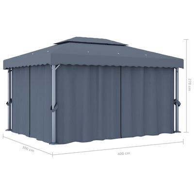 vidaXL pavillon med gardin 4x3 m aluminium antracitgrå
